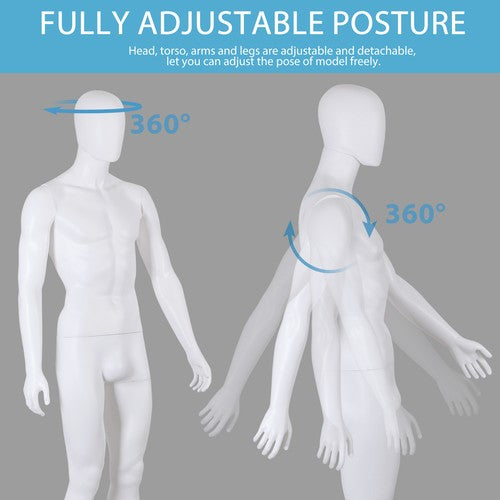 Segawe Male Mannequin Dress Form 73" Adjustable Stand w/Base White Mannequin Full Body