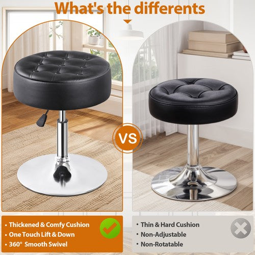 Segawe Adjustable Swivel Makeup Ottoman Stool Round Vanity Stool For Bedroom Black
