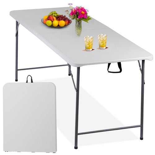 Segawe 6FT Plastic Folding Table Portable Picnic Party Table with Carrying Handle White