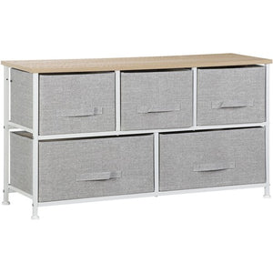 Segawe White 5 Drawer Fabric Dresser Storage Tower Closet Organizer Unit for Bedroom