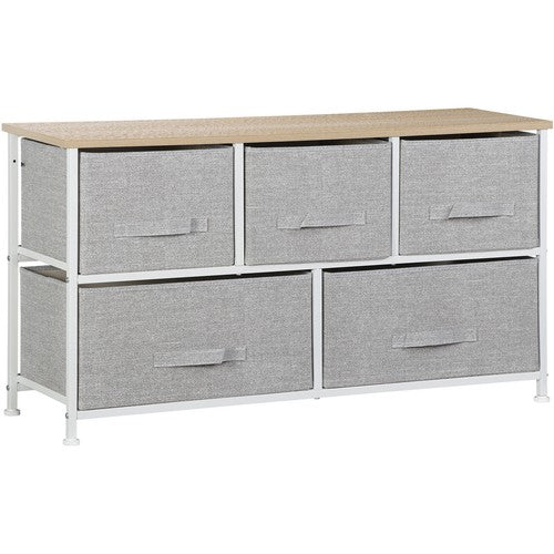 Segawe White 5 Drawer Fabric Dresser Storage Tower Closet Organizer Unit for Bedroom