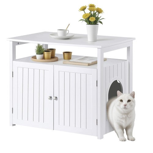 Segawe Cat Litter Box Enclosure Large Hidden Litter Box Side Table w/ Storage Shelf