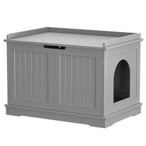 Segawe Cat Washroom Storage Bench Litter Box Cover with Sturdy Wooden Gray