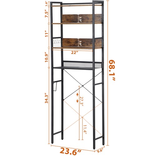 Segawe  4-Tier Over The Toilet Storage Versatile Bathroom Organizer Rack Brown
