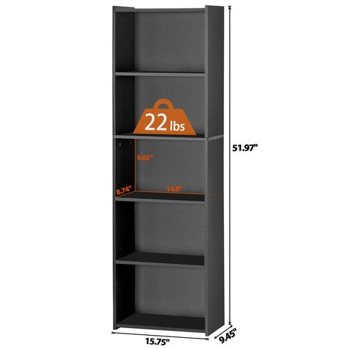 Segawe 5-Tier BookShelf with Open Storage Shelf Storage Rack for Bedroom Display Black