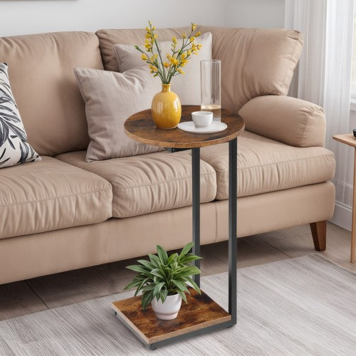 Segawe Side Table Small End Table C Shaped Coffee Sofa Table w/ Metal Frame for Bedroom