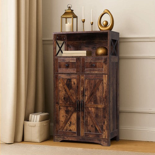 Segawe Bathroom Floor Cabinet w/ 2 Doors 2 Adjustable Shelves for Kitchen Rustic Brown