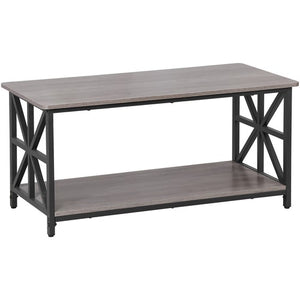 Segawe 2-Tier Center Coffee Table for Living Room w/Storage Shelf & Round Corners Grey