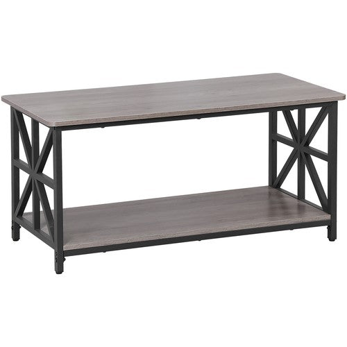 Segawe 2-Tier Center Coffee Table for Living Room w/Storage Shelf & Round Corners Grey