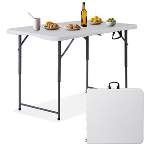 Segawe Folding Table Adjustable 4FT Plastic Table Picnic Camping w/Carry Handle White