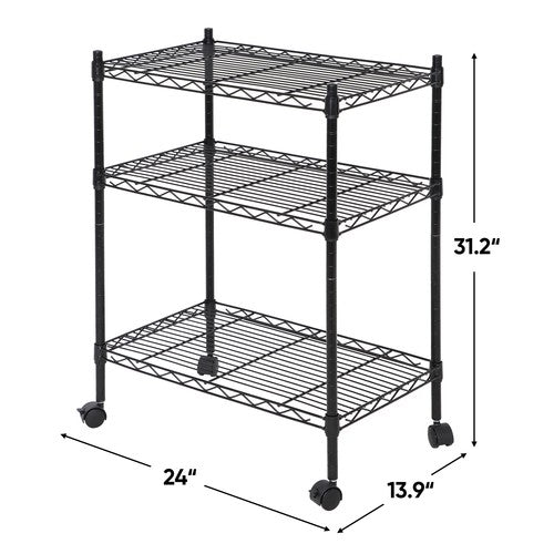 Segawe 3 Tier Unit Shelving Metal Wire Rack Organizer Adjustable Shelve with 4 Wheels