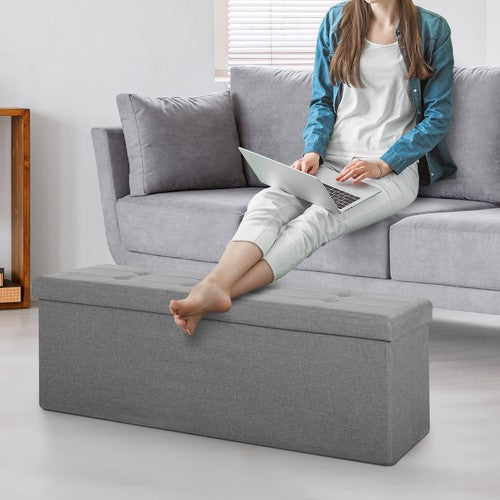 Segawe 43"Storage Ottoman Bench Folding Chest Footrest Stool MDF Frame w/Lid Light Grey