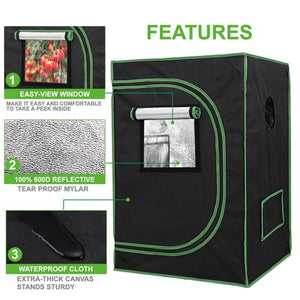 Segawe Hydroponic Grow Tent 100% Reflective Mylar Non Toxic Indoor Room with Window