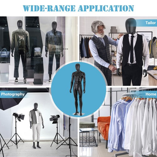 Segawe 73" Black Male Mannequin Full Body Maniquine Model Stand Adjustable Metal Base