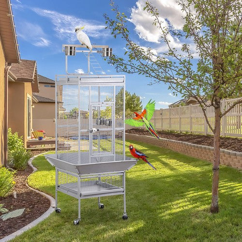 Segawe 61" Large Bird Cage Playtop Parrot Cage Cockatiel Cockatoo w/Rolling Stand White