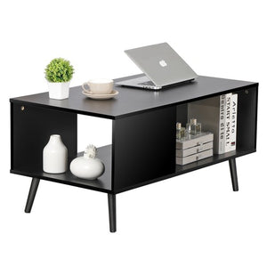 Segawe Black Coffee Table Wood Frame End Storage Stand W/ Open Storage Shelf