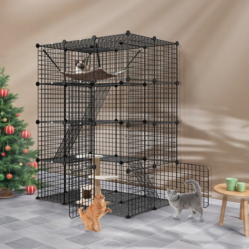 Segawe 4-Tier Cat Cage Indoor Cat Enclosures DIY Detachable Metal Cat Kennel w/Hammock