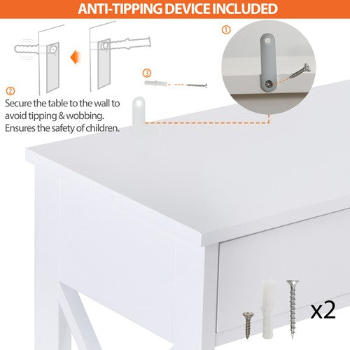 Segawe 3 Tier X Shaped Entryway Console Table with Storage Drawer Multipurpose White