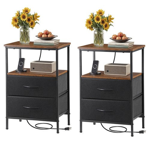 Segawe Set of 2 Nightstand Bedside Table 2 Drawers with Charging Station and USB Ports
