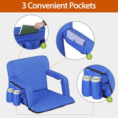Segawe Extra Wide Stadium Seats for Bleachers with Back Support 600D Waterproof Blue