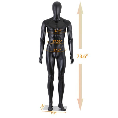 Segawe 73" Black Male Mannequin Full Body Maniquine Model Stand Adjustable Metal Base