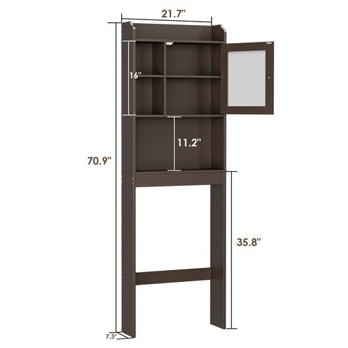 Segawe Wood Over The Toilet Bathroom Storage Cabinet Organizer w/Adjustable Shelf Brown