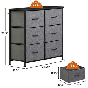 Segawe 6 Drawer Dresser Storage Tower with Fabric For Living Room Laundry Entryway Gray