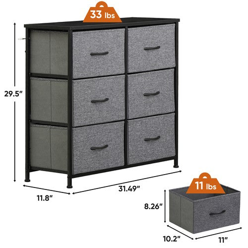Segawe 6 Drawer Dresser Storage Tower with Fabric For Living Room Laundry Entryway Gray