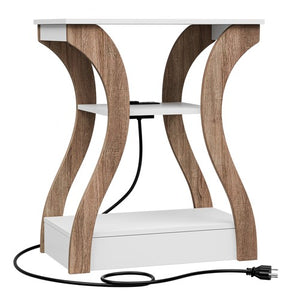 Segawe Set of 2 End Tables Accent Sofa Tables w/Curved Legs & Charging Station White