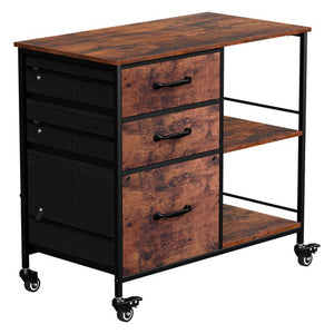 Segawe Mobile File Cabinet Wood Lateral Filing Cabinet w/3 Drawers and Open Shelf Brown