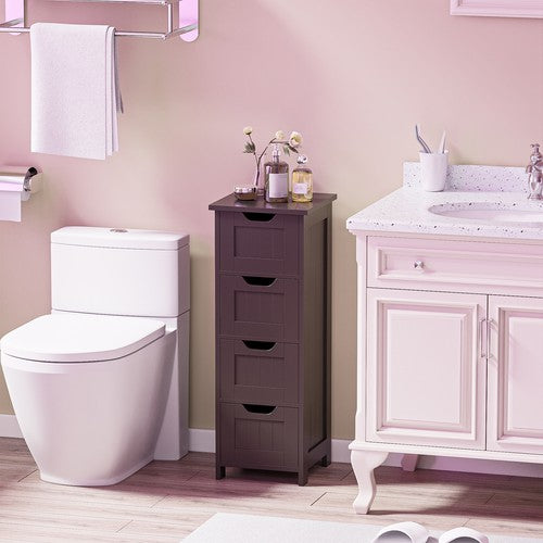 Segawe Narrow Floor Bathroom Storage Cabinet w/ Slide Out Drawers for Small Space Brown