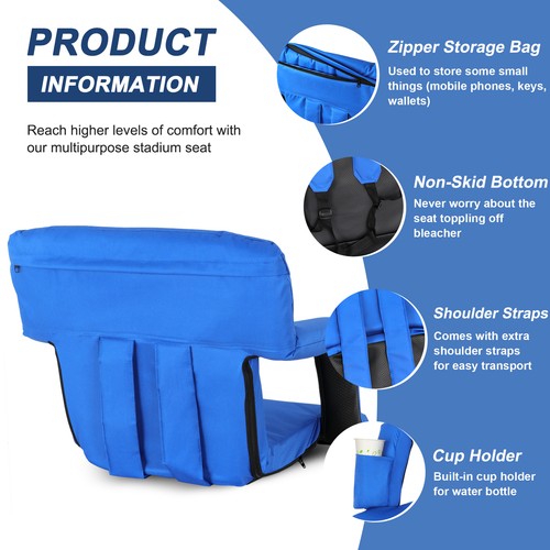 Segawe Wide Stadium Seat for Bleachers Reclining Stadium Chair Seat w/Back Cushion Blue