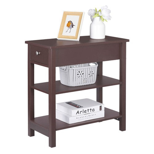Segawe 24'' Narrow Side Table Slim End Table with Drawer and Shelves for Small Space