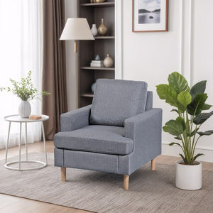 Segawe Accent Chair Mid-Century Comfy Upholstered Lounge Arm Chair with Pillow Grey