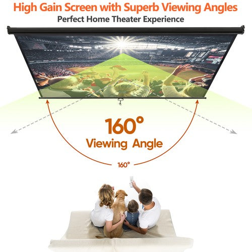 Segawe Black Projector Screen Pull Down 16:10 Foldable Wall Mount HD Projection Screen