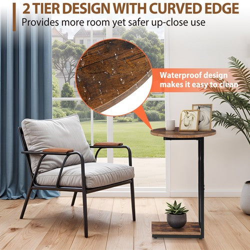Segawe Side Table Small End Table C Shaped Coffee Sofa Table w/ Metal Frame for Bedroom
