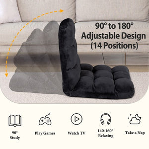Segawe Folding Floor Chair w/Back Support Sofa Gaming Chair Adjustable Position Black