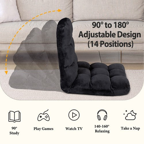 Segawe Folding Floor Chair w/Back Support Sofa Gaming Chair Adjustable Position Black