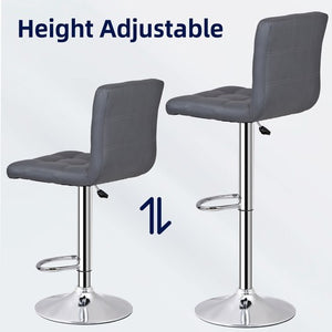 Segawe Set of 2 Adjustable Bar Stools PU Leather Modern Dinning Chair with Back Gray