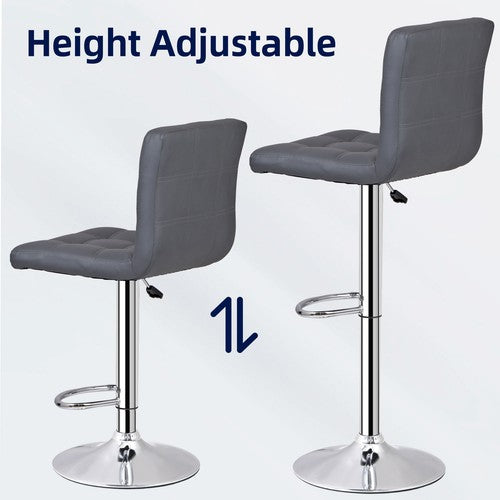 Segawe Set of 2 Adjustable Bar Stools PU Leather Modern Dinning Chair with Back Gray