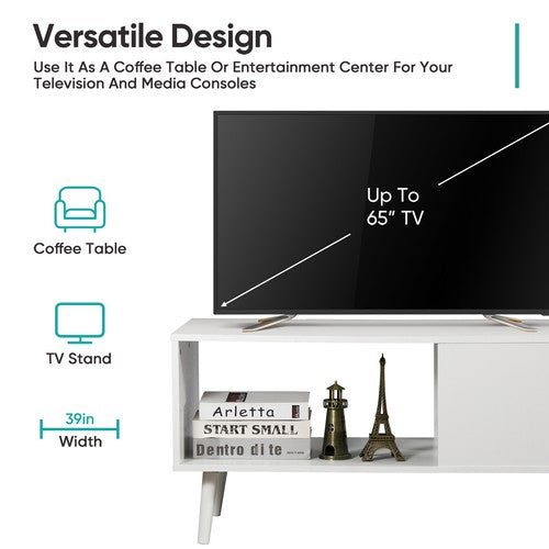 Segawe White Coffee Table Open Storage Shelf Center for Living Room Home Furniture