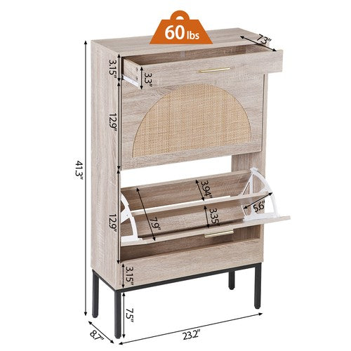 Segawe Shoe Storage Cabinet Shoe Rack Organizer with 2 Rattan Flip Drawers & Metal Legs