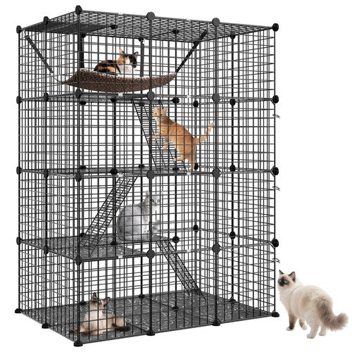 Segawe 4-Tier Cat Cage Indoor Cat Enclosures DIY Detachable Metal Cat Kennel w/Hammock