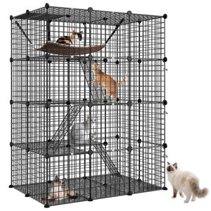 Segawe 4-Tier Cat Cage Indoor Cat Enclosures DIY Detachable Metal Cat Kennel w/Hammock