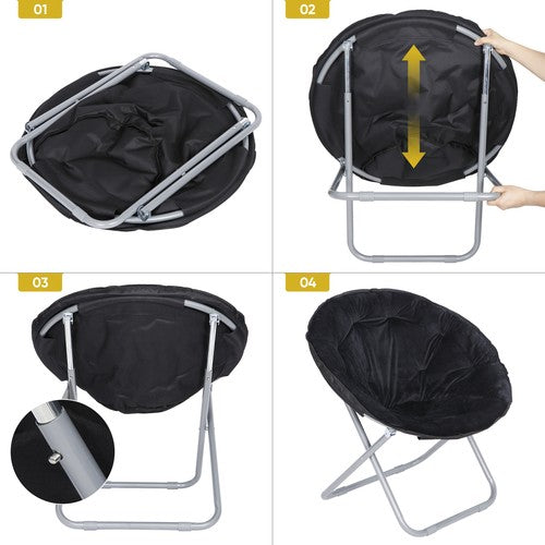 Segawe Set of 2 Faux Fur Saucer Chairs Folding Soft Lounge Moon Chairs for Living Room