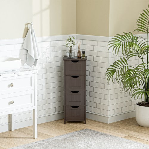Segawe Narrow Floor Bathroom Storage Cabinet w/ Slide Out Drawers for Small Space Brown