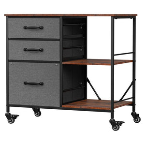 Segawe Mobile File Cabinet Wood Lateral Filing Cabinet w/Drawers & Open Shelf Dark Grey