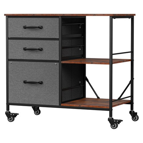 Segawe Mobile File Cabinet Wood Lateral Filing Cabinet w/Drawers & Open Shelf Dark Grey