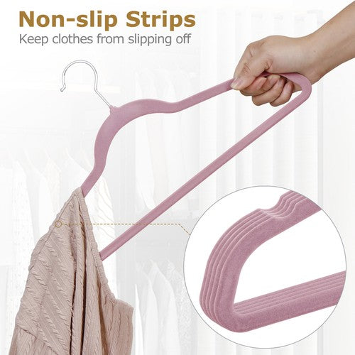 Segawe 100PCS Velvet Hangers Non-Slip Flocked Clothes Hangers w/ 360¡ã Swivel Hook Pink
