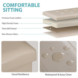 Segawe 30" Folding Storage Ottoman Footstools with Cover for Living Room Bedroom Beige